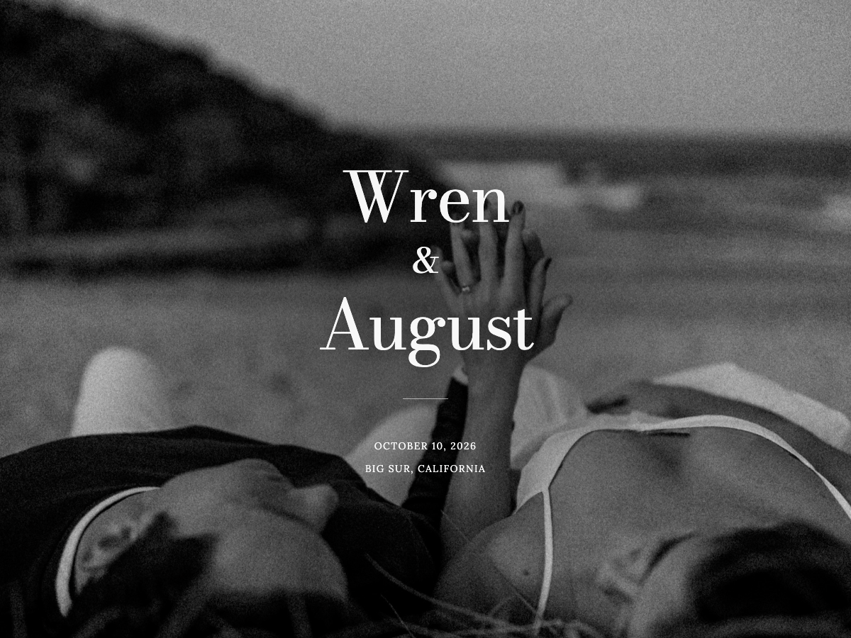 The Noir Wedping wedding website for Wren and August, desktop view